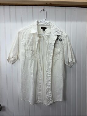 Helix Y2K vintage grunge streetwear White Short-Sleeve Button-Down Shirt